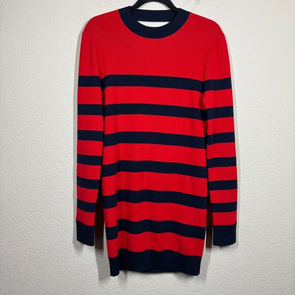Monse Large Striped Cut Out Knit Mini Dress Red Black Wool Blend Long Sleeves - Picture 3 of 11